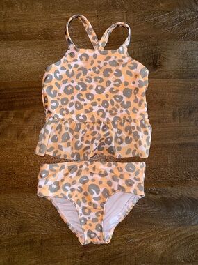 Cat & Jack Peach and Light Gray Leopard Tankini Swim Set